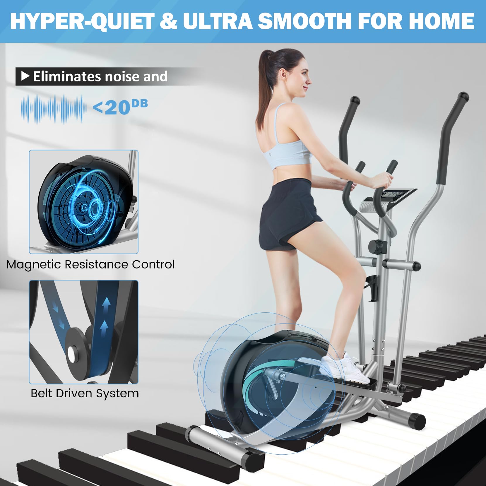 Dripex Elliptical Crosstrainer, Extrem leises magnetisches Ellipsentrainer für den Heimgebrauch, mit 6KG Schwungrad, 8 Widerstandsstufen, Pulssensor, LCD Monitor & Gerätehalterung (Grün)