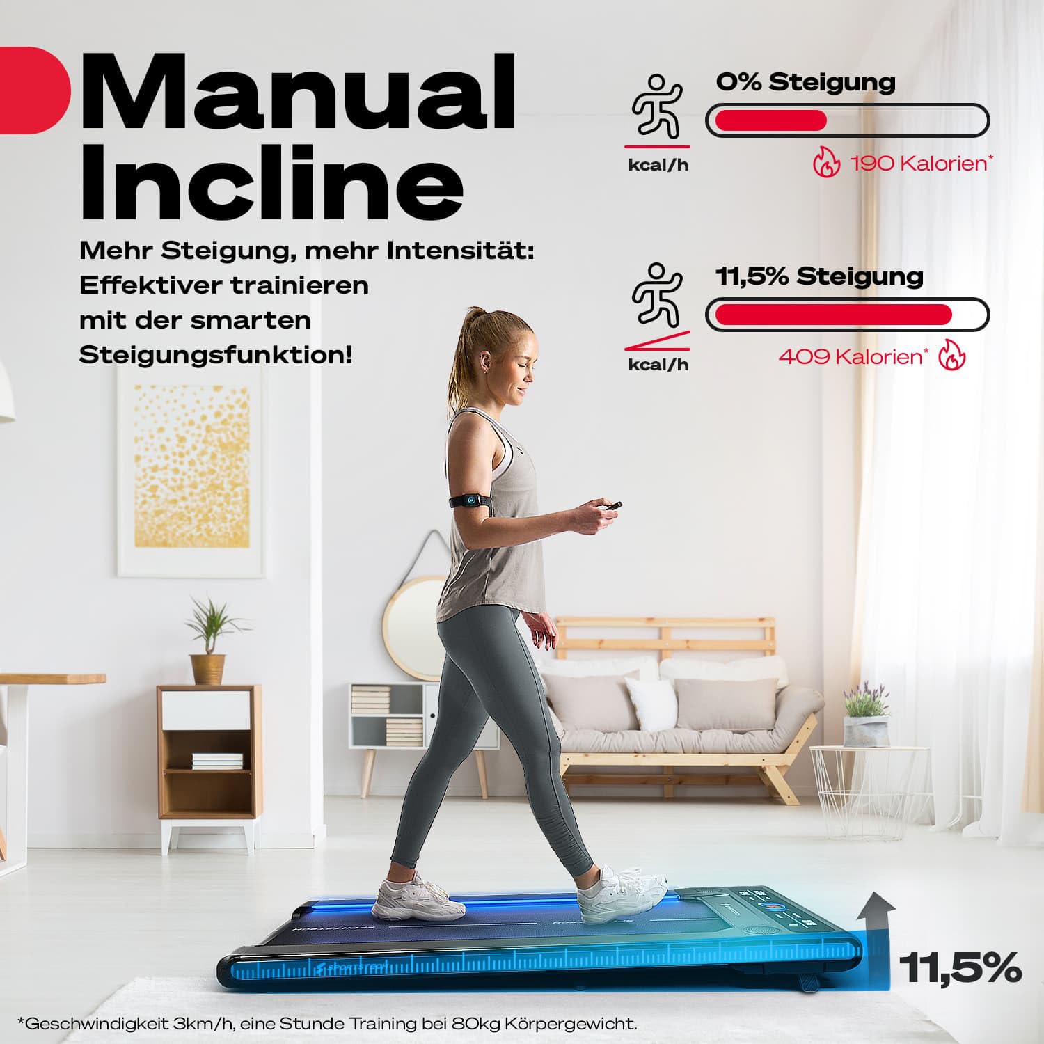 sWalk Walking Pad Laufband mit LED - Deutsche Qualitätsmarke - 1-6 km/h Geschwindigkeit mit interaktivem LCD-Display & App kompatibel - Flexibles Under Desk Schreibtisch Treadmill für Zuhause &Büro