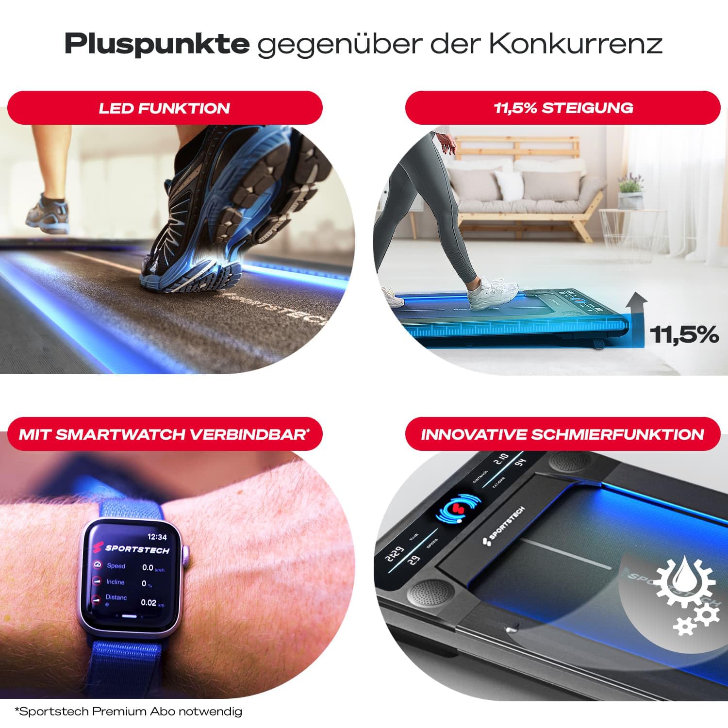 sWalk Walking Pad Laufband mit LED - Deutsche Qualitätsmarke - 1-6 km/h Geschwindigkeit mit interaktivem LCD-Display & App kompatibel - Flexibles Under Desk Schreibtisch Treadmill für Zuhause &Büro